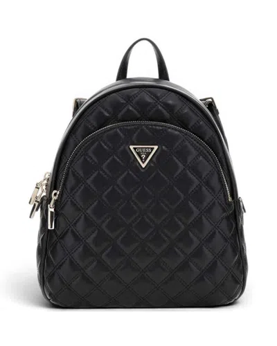 Guess Backpack Giully Ii Dome Woman Black Quilted In Synthetic Material With Triangle Logo
