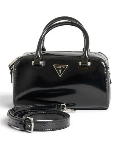 Guess Bag Arnela Mini Satchel Woman Black In Synthetic Material Saffian Effect With Charm