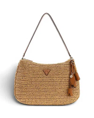 Guess Bag Ofelia Hobo Shoulder Bag Women's Natural And Cognac Fabric With Braid And Logo In Pink