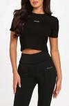 Guess Basic Crop Mini Logo T-shirt In Black