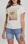 Guess Women's Cotton Diamante Graphic Crewneck Tee In Cream White Multi