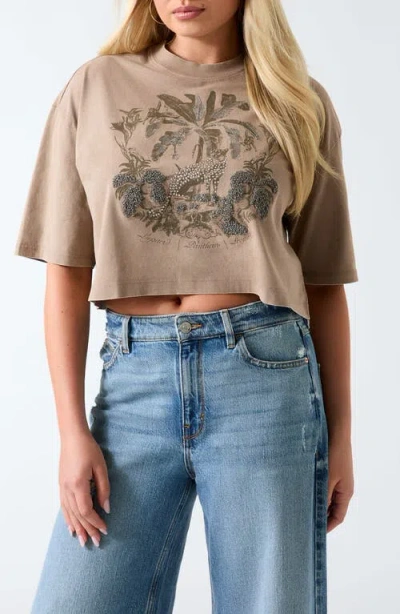 Guess Beaded Jungle Resort Crop T-shirt In Brown