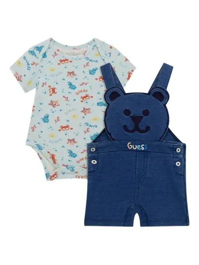 Guess Babies' Bear-appliqué Denim Dungarees Set