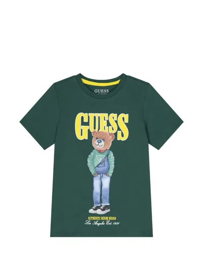 Guess Kids' Bear-graphic T-shirt In Green