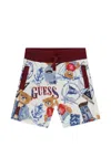Guess Bear-print Drawstring Shorts In Multi
