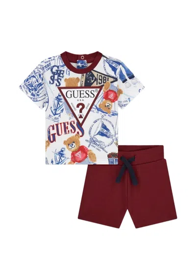 Guess Babies' Bear-print Drawstring Shorts Set In Red