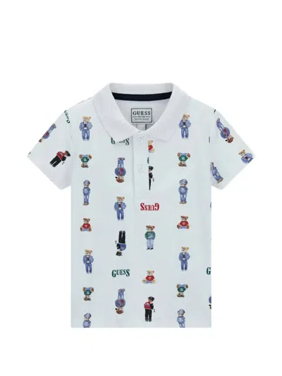 Guess Kids' Bear-print Polo Shirt In White