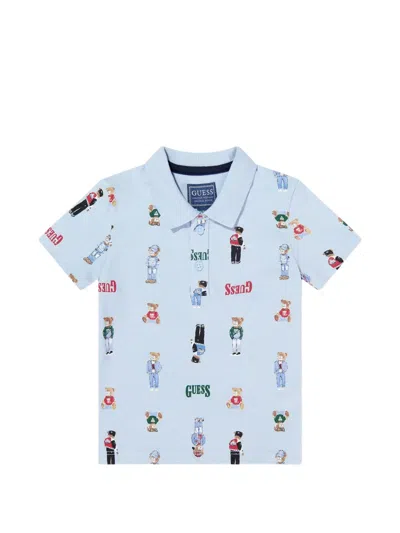 Guess Babies' Bear-print Polo Top In Blue