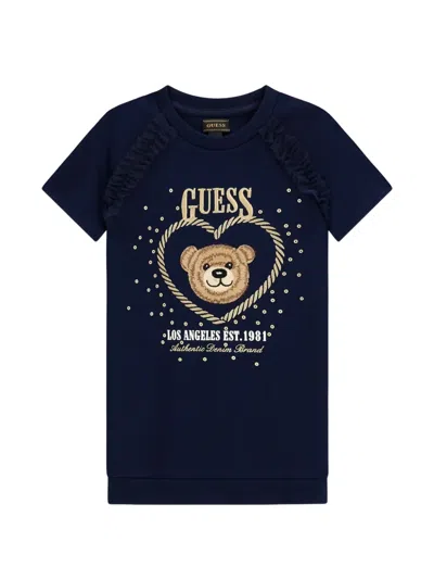 Guess Kids' Bear-print T-shirt Dress In Blue