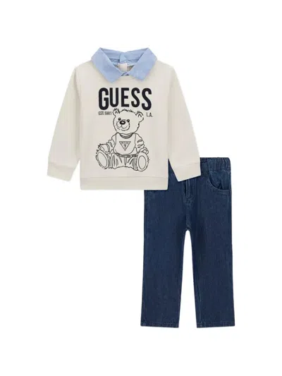 Guess Kids' Bear-print Trousers Set In Gray