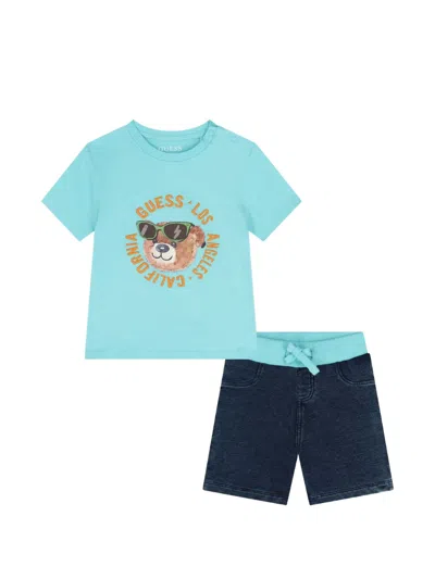 Guess Babies' Bear-print T-shirt Shorts Set In Blue
