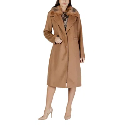 Guess Beige Polyester Coat In Brown