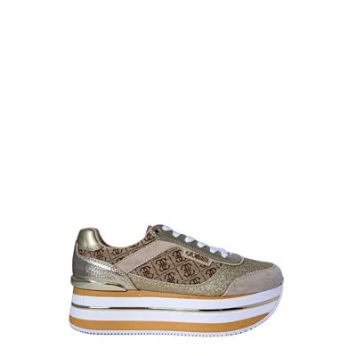 Guess Beige Polyester Sneaker In Gold