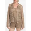 Guess Bella Sequin Open Stitch Shirt In Brown