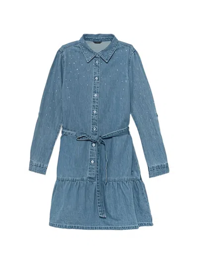 Guess Kids' Belted Denim Dress In Blue
