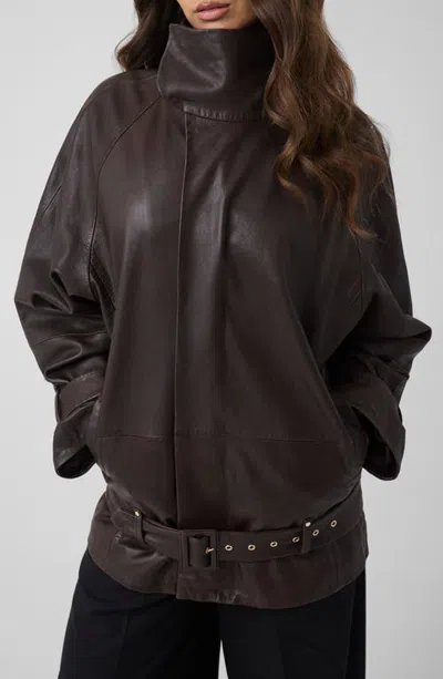 Guess Belted Leather Jacket In Brown