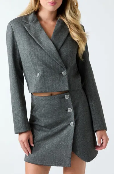 Guess Bertha Crop Double Breasted Blazer In Gray
