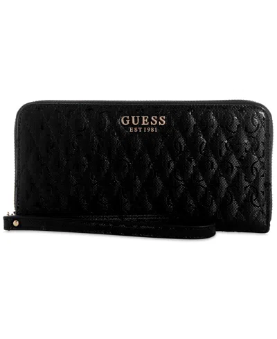 Guess Betula Quilted Large Zip Around Wallet In Black