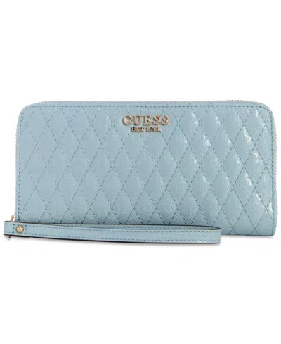 Guess Betula Quilted Large Zip Around Wallet In Stormy Blue