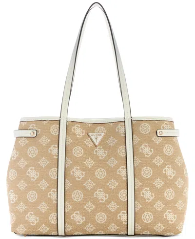 Guess Beyza Large Girlfriend Tote Bag In White Logo