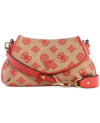 Guess Beyza Small Flap Shoulder Bag In Coral Red Logo