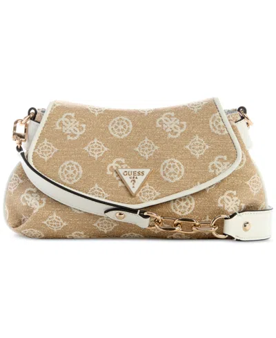 Guess Beyza Small Flap Shoulder Bag In White Logo