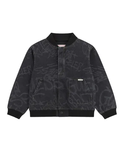 Guess Kids' Big Boy All-over Laser Printed Denim Jacket In Black