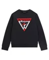Guess Big Boy Crewneck With Flocked Triangle Logo Sweatshirt In Black