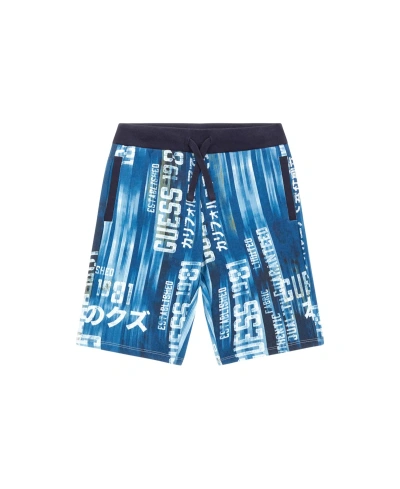 Guess Kids' Big Boys Cotton French Terry All Over Print Shorts In Blue