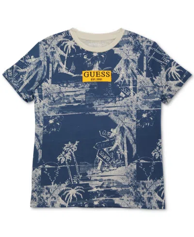 Guess Kids' Big Boys Cotton Printed Logo-patch Graphic T-shirt In Pis-brigh