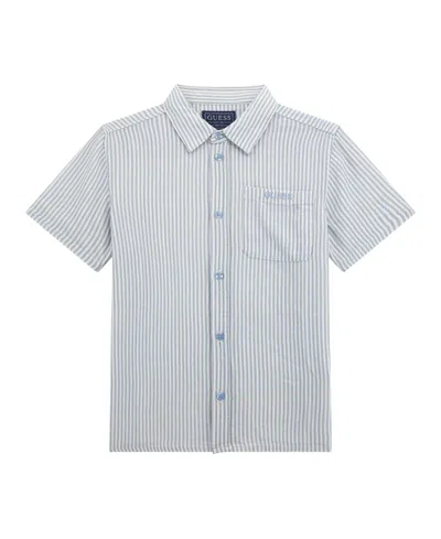 Guess Kids' Big Boys Oversize Short Sleeve Printed Woven Shirt In Blue