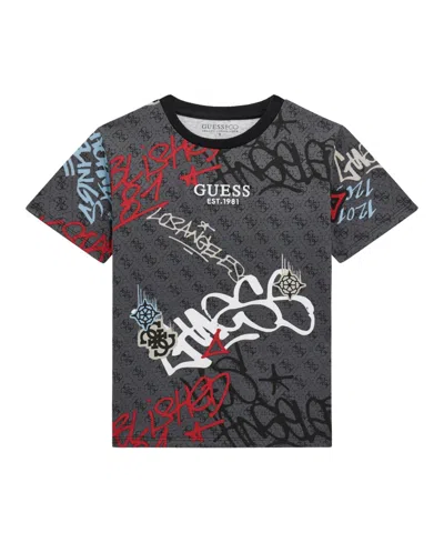 Guess Kids' Big Boys Printed Short Sleeve T-shirt In Black