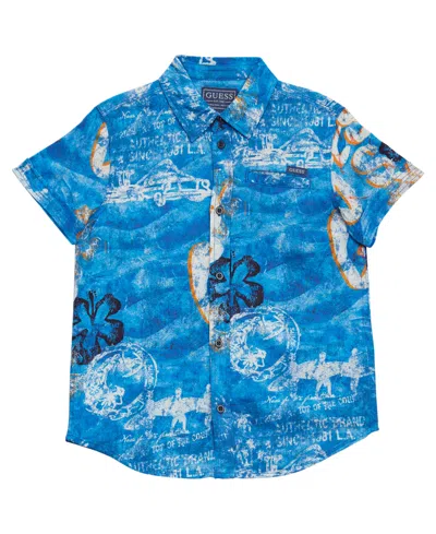 Guess Kids' Big Boys Printed Short Sleeve Woven Shirt