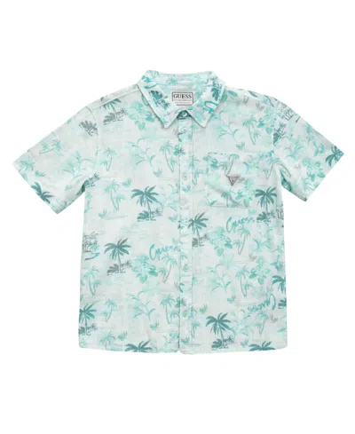 Guess Kids' Big Boys Printed Slub Linen Button Down Shirt In Blue