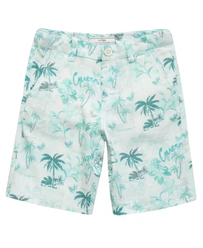 Guess Kids' Big Boys Printed Slub Linen Shorts In Blue