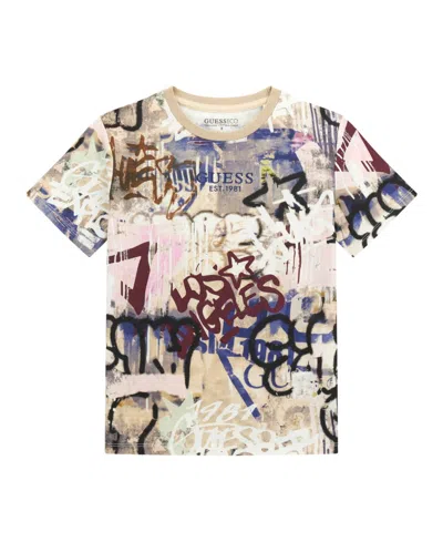 Guess Kids' Big Boys Short Sleeve All Over Print T-shirt In Multi