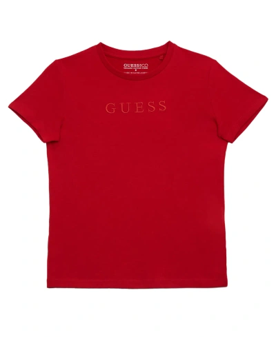 Guess Kids' Big Boys Short Sleeve Embroidered Logo T-shirt In Red
