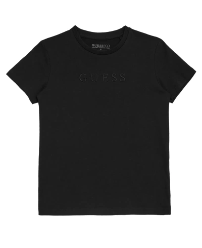 Guess Kids' Big Boys Short Sleeve Embroidered Logo T-shirt In Black