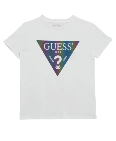 Guess Kids' Big Boys Short Sleeve Iridescent Logo T-shirt In White