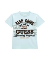 GUESS BIG BOYS SHORT SLEEVE WITH APPLIQUE EMBROIDERY AND SCREEN PRINT VERBIAGE T-SHIRT