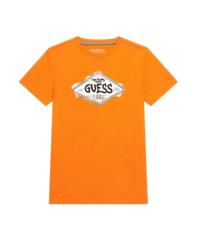 Guess Kids' Big Boys Short Sleeve With Screen Print Graphic Logo T-shirt In Orange