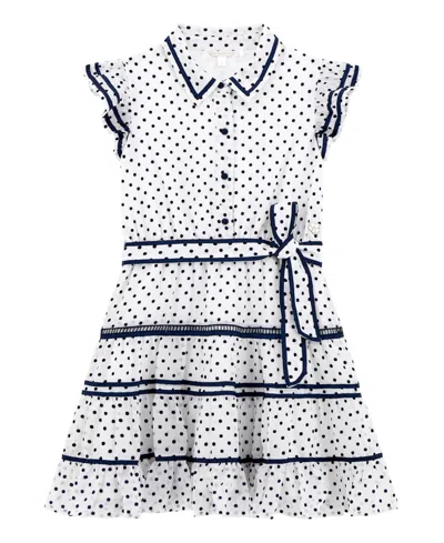 Guess Kids' Big Girl Chiffon Belted Short Sleeve Dress In White