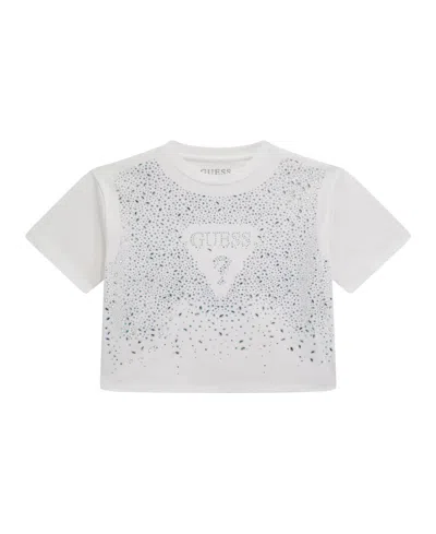 Guess Kids' Big Girl Short Sleeve With Rhinestone Logo T-shirt In White