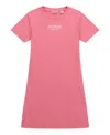 Guess Big Girl Short Sleeve With Shiny Foil Print Logo Dress In Pink