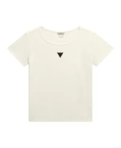 Guess Kids' Big Girl Short Sleeve With Shiny Foil Print Logo T-shirt In White