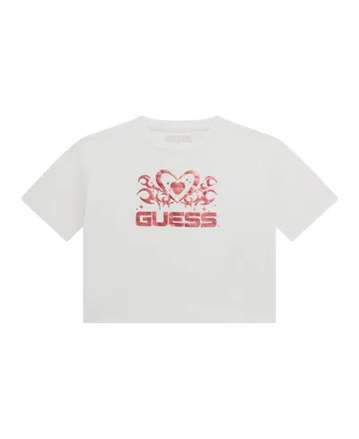 Guess Kids' Big Girl Short Sleeve With Shiny Foil Print Logo T-shirt In Pink