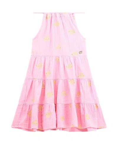 Guess Kids' Big Girl Sleeveless Dress With Embroidery In Pinkyflowermulti