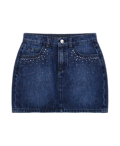 Guess Kids' Big Girls 5 Pocket Denim Skirt With Rhinestones In Blue