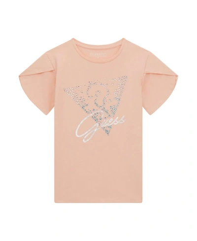 Guess Kids' Big Girls Bling Logo Short Sleeve T-shirt In Orange