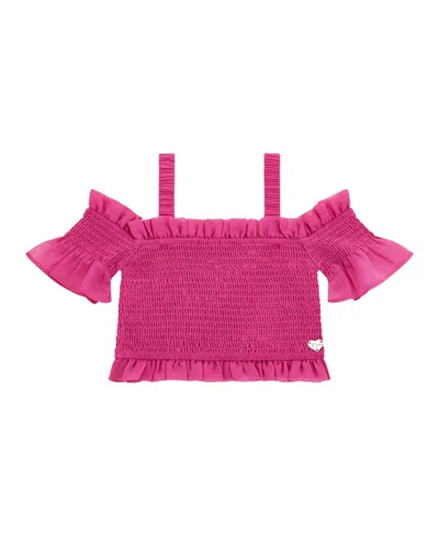 Guess Kids' Big Girls Chiffon Off-the-shoulder Top In Pink